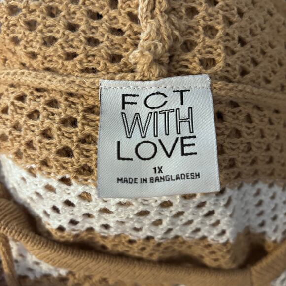 FCT With Love Open Work Crocheted Sweater Size 1X Hood Stripes - Picture 5 of 6